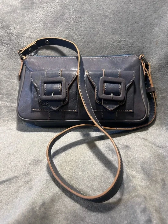 Kenneth Cole Two Tone Leather Buckle Bag w/ Silver Hardware - Picture 4 of 8